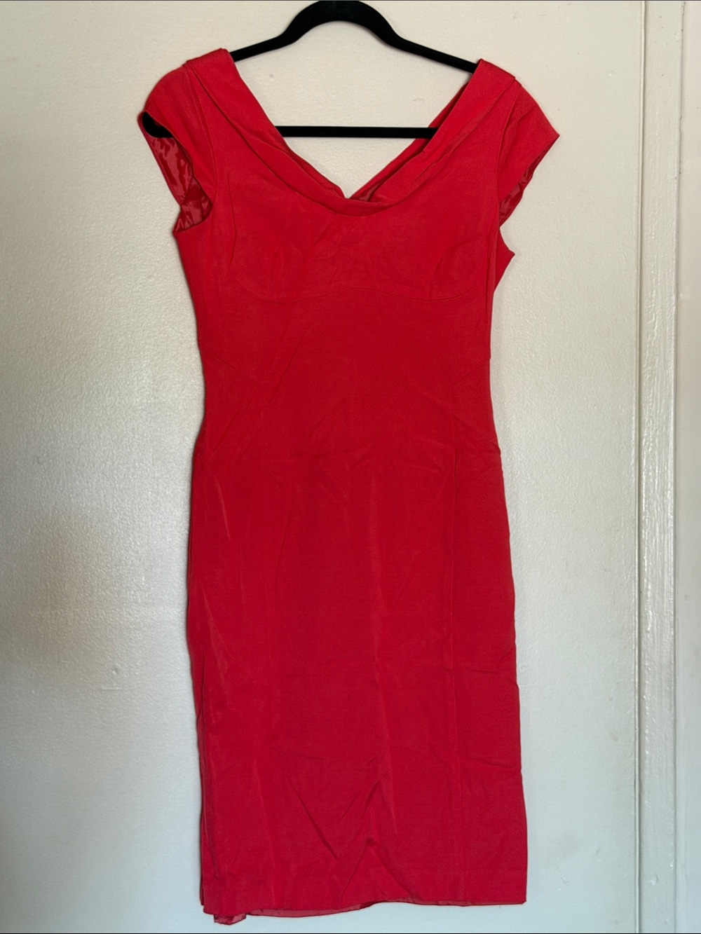Reiss Red Cap-Sleeve V-Neck Midi Dress